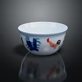 Decorative Tableware Set With White Bowl Blue Rim And Colorful Rooster Plant Patterns