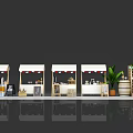 Traditional Chinese Time-Honored Brand Block Scene With White Canopies Wooden Shelves And Green Plants