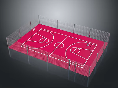 Durable Red Basketball Court Surface Commercial Equipment with Outdoor Metal Fence Enclosure 3d model