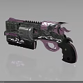Stylish Pink and Black Decorative Pistol With Wing Accents Floral Engravings And Reflective Details
