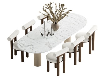 Middle style dining table and chair combination 3d model