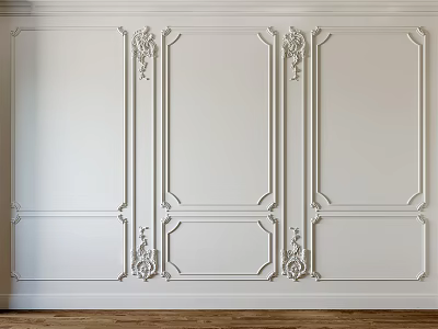 Elegant White Wall Panel Interior With Decorative Lines And Carved Details 3d model
