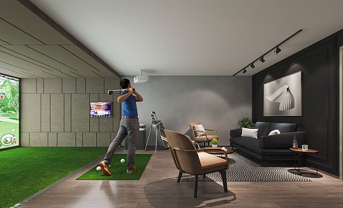 modern recreation room indoor golf course golf equipment golf club leisure sofa for golfers 3d model