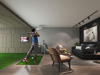 modern recreation room indoor golf course golf equipment golf club leisure sofa for golfers 3d model