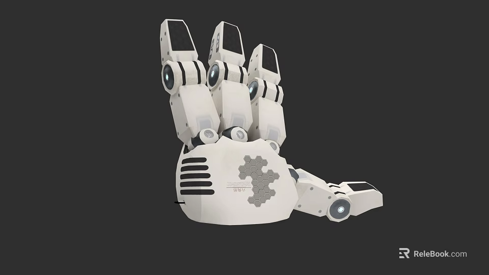Detailed White Mechanical Robot Hand With Gear Logo For Sci Fi Gaming Cinematic Character 3d model 