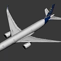 Modern Passenger Airplane with White Fuselage Blue Tail Wings and Engines