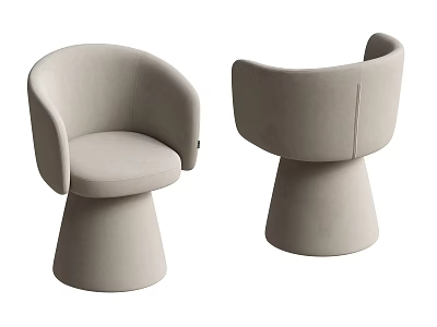 Modern Beige Upholstered Leisure Chair With Curved Backrest And Round Base 3d model