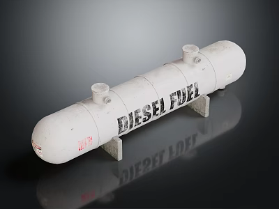 White Cylindrical Diesel Fuel Tank with Supports and Industrial Design 3d model