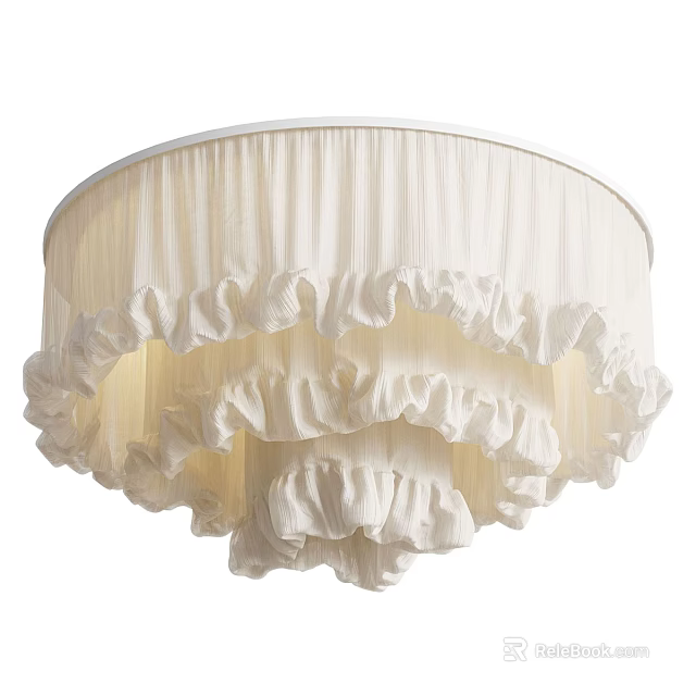 Layered Ruffled White Fabric Chandelier With Elegant Soft Textured Design Details 3d model 