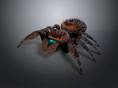 Hairy Spider With Vibrant Red And Green Markings On Body And Legs 3d model