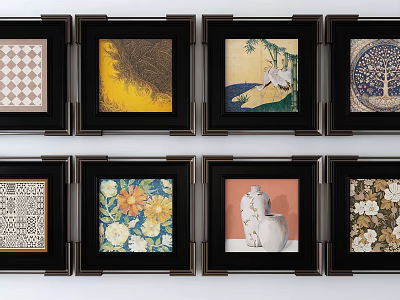 Black Framed Landscape Paintings And Decorative Artworks With Various Styles 3d model