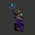 Game Fantasy Mage Character In Purple Blue Robe With Golden Headdress And Blue Crystal Staff