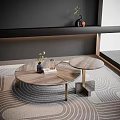 Elegant Round Marble Nesting Coffee Tables With Gold Legs On Wavy Pattern Rug Living Room