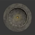 Traditional Decorative Table With Round Top Storage Base Columns Yellow Filling and Blue Gray Accents