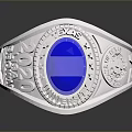 Fashionable Silver Ring With Round Blue Gemstone And Decorative Diamond Patterns For Daily Wear
