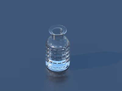 Transparent Wine Bottle And Wine Glass Featuring Grid Pattern On Blue Background With Shadow 3d model