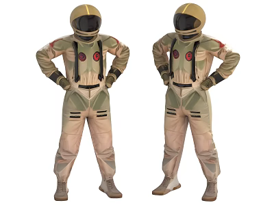 Tan and Green Full Body Spacesuit with Helmet for Astronaut Costume Outfit 3d model