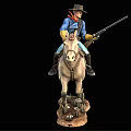 A Man Cowboy Riding a Horse Holding a Rifle in Western Style on Grassy Base