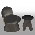 Gray Upholstered Sofa Stool With Wooden Base And Black Wooden Stool Featuring Hole Design