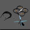 Smart Quadcopter Drone and VR Headset with Light Blue Helicopter Model on Gray Background 3d model