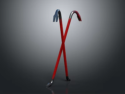Heavy Duty Red Crossed Crowbar Hardware Tools Displayed on Dark Background 3d model