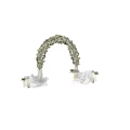 Decorative Event Entrance Arch With White Flowers Greenery White Drapes Small Tables And Lanterns