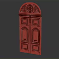 Solid Wood Double Door With Intricate Carved Patterns And Arched Lintel Top 3d model