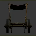 Vintage Ancient Wooden Cart With Red Canopy And Rustic Wheel Structure