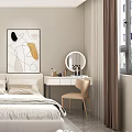 Modern Bedroom Interior Design With Bed Dressing Table Pendant Light And Wall Art 3d model