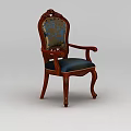 Tech Exhibition Hall Displaying Vintage Wooden Armchair With Blue Cushion And Carved Back