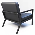 Black Leather Single Sofa With Button Tufted Backrest And Wooden Armrests Modern Design 3d model