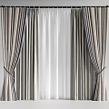 Elegant Light Gray Curtains With Blue Stripes Double Layer Design And Tiebacks 3d model