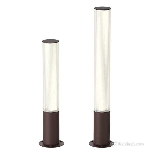 Outdoor Column Lights With White Striped Shades And Dark Bases In Two Heights 3d model 