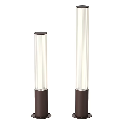 Outdoor Column Lights With White Striped Shades And Dark Bases In Two Heights 3d model