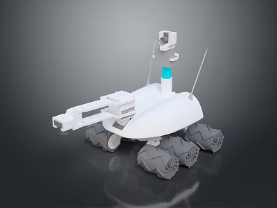 White Exploration Robot With Mechanical Arm Multiple Tracked Wheels Camera And Antenna 3d model