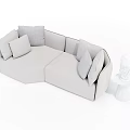 Light Gray L Shaped Double Sofa With Soft Cushions And Side Decorative Statue 3d model