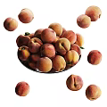 Fresh Ripe Juicy Peaches in Glass Plate with Some Scattered Around