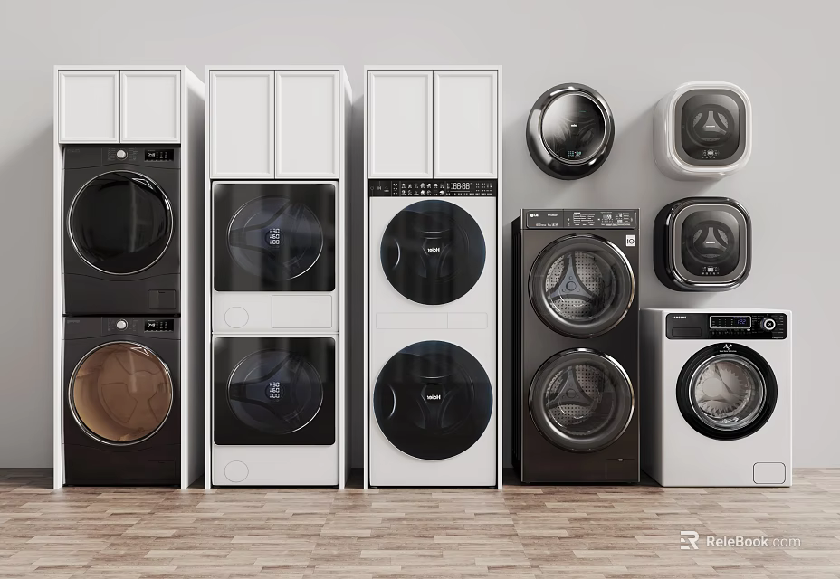 Modern Washing Machines In Various Styles And Colors For Home Laundry 3d model 