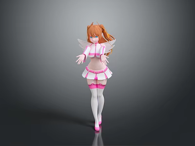 Anime Style Girl Character With Orange Hair And Pink Wings 3d model