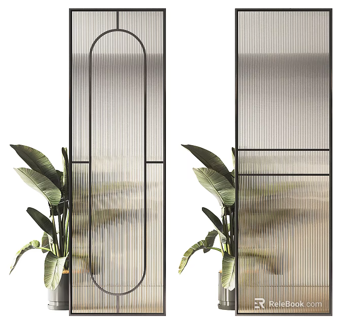 Modern Interior Room Divider With Sleek Lines And Green Plants Decor 3d model 