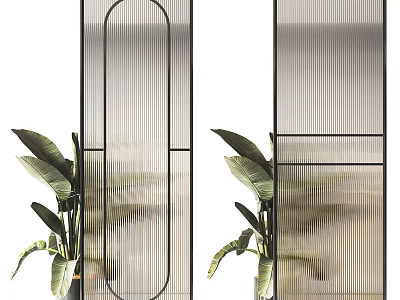 Modern Interior Room Divider With Sleek Lines And Green Plants Decor 3d model