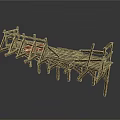 Rustic Wooden Bridge With Railings Planks And Red Items In Countryside