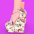 Women's Floral Pattern Wedge Heel Sandals With Cross Straps And Intricate Print Design