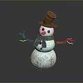 Cute Snowman Character With Green Hat Gray Scarf Branch Arms And Snow Body