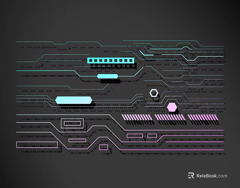 Multiple Color Lines On Tech Style Circuit Board Design Elements 3d model 