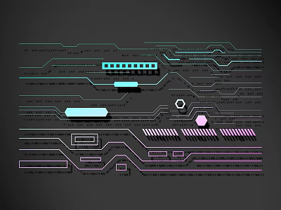 Multiple Color Lines On Tech Style Circuit Board Design Elements 3d model
