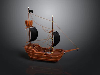 Vintage Wooden Model Ship With Black Sails And Detailed Craftsmanship 3d model