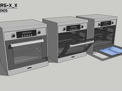 Modern Stainless Steel Kitchen Ovens With Open Door And Control Panels Design 3d model