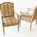 Classic Accent Chairs With Ornate Golden Frame And Colorful Striped Upholstery