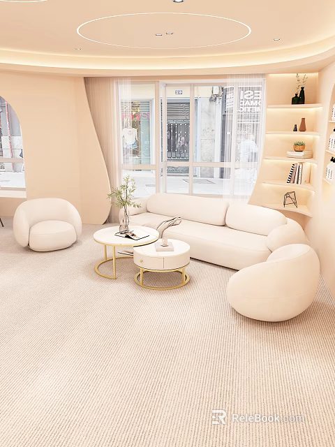 Elegant Cream Style Sofa And Coffee Table Set For Cozy Modern Minimalist Living Room Interior 3d model 